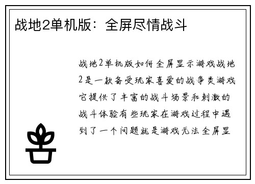 战地2单机版：全屏尽情战斗